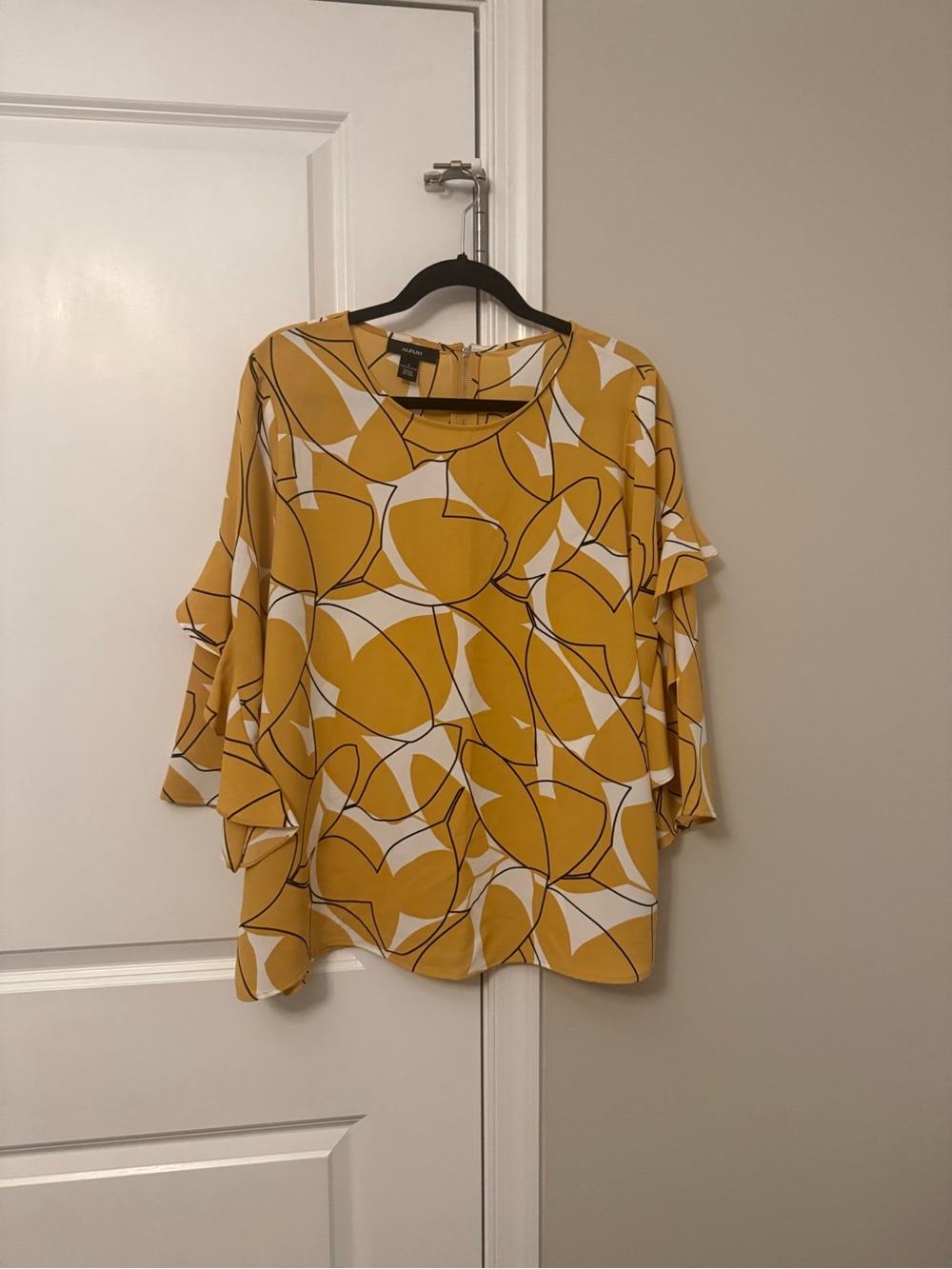 Allison Daley Mustard Yellow Abstract Flutter Sleeve Blouse